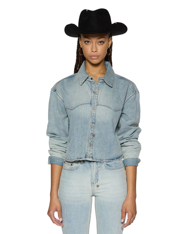 Alabama Crop Long Sleeve Shirt - Paragon Light Wash Denim
