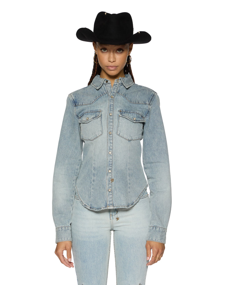 Bella Long Sleeve Shirt Paragon Stone Wash Denim Ksubi ++