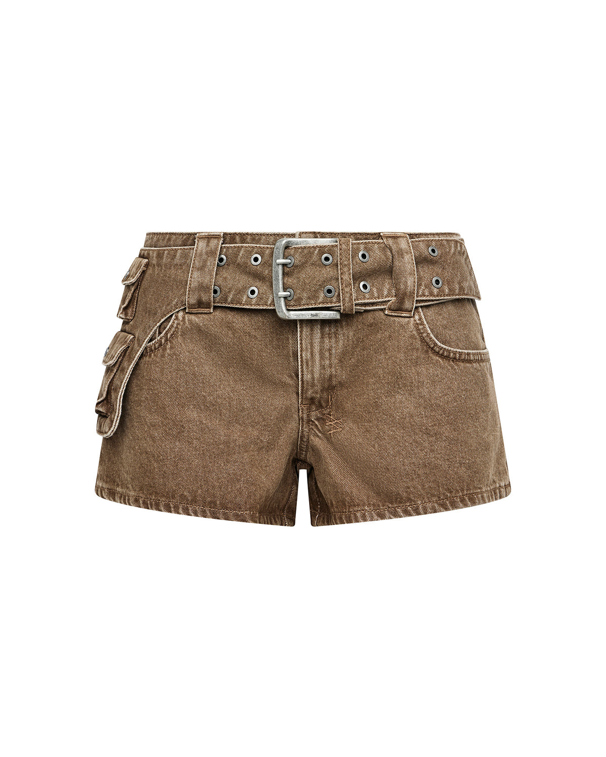 Womens Micro Short Belted Rider Brown Regular Walkshorts - Brown