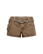 Womens Micro Short Belted Rider Brown Regular Walkshorts - Brown
