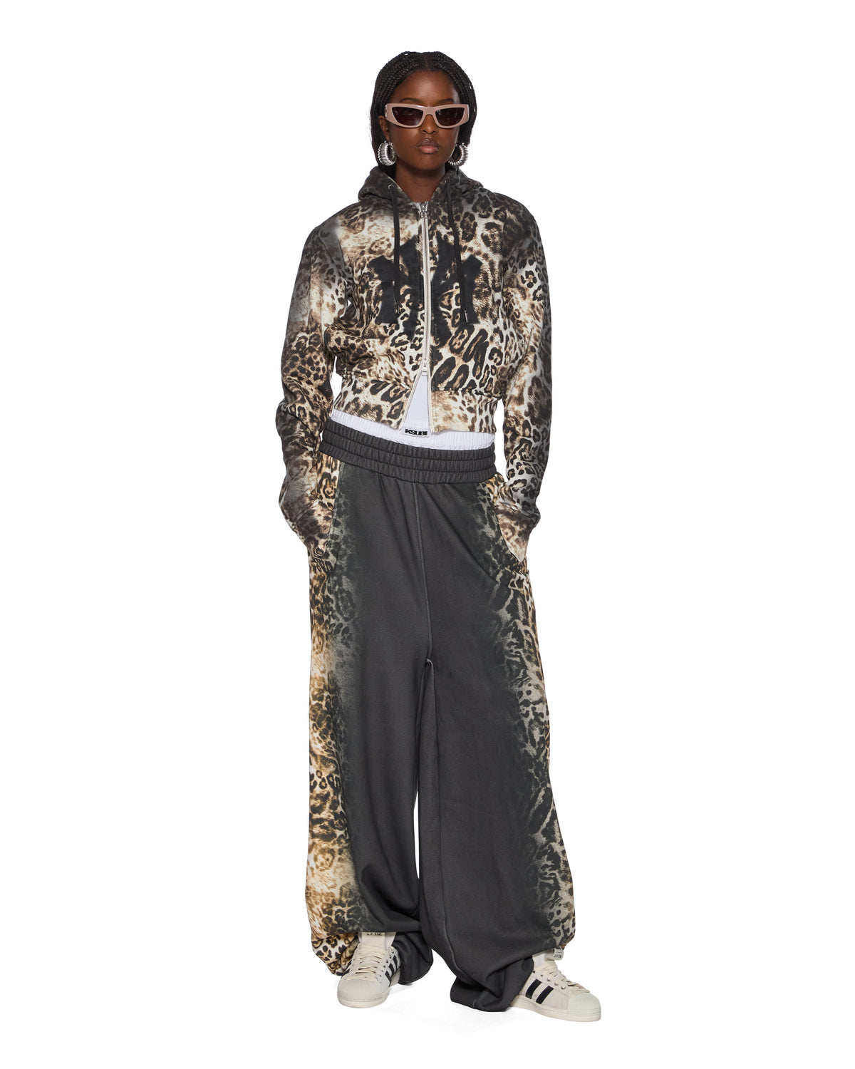 Womens Mowalola Trakpant Black Cheetah Wide Pants - Black