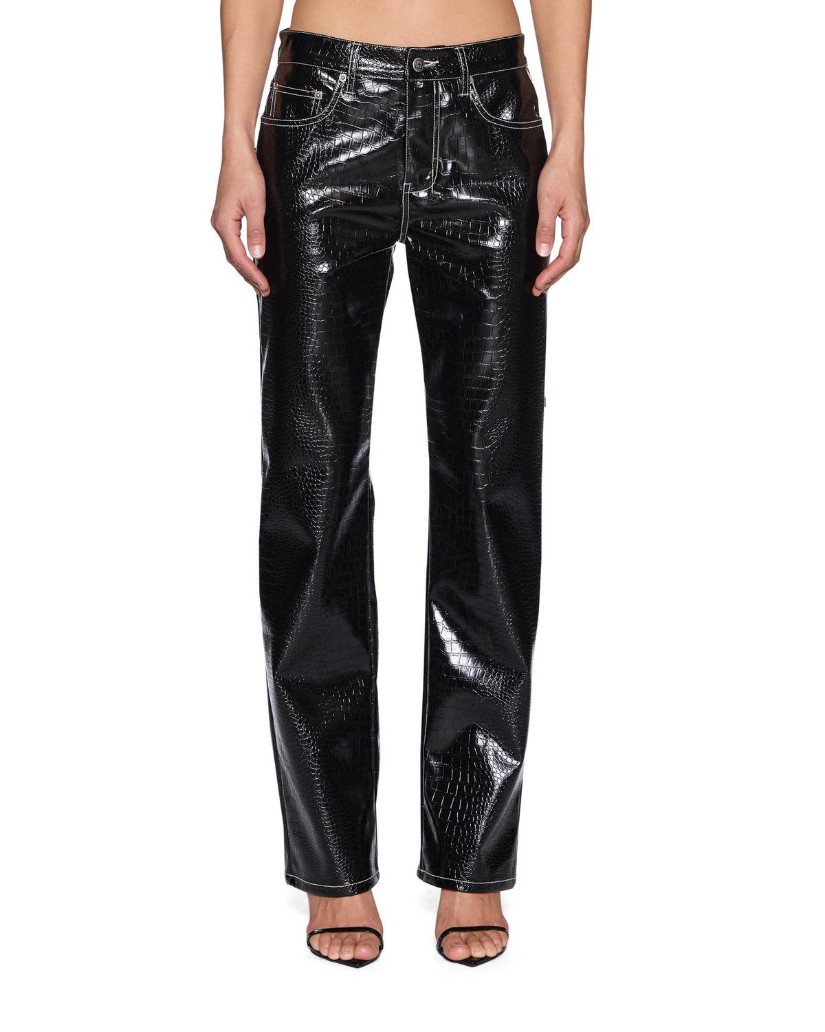 Womens Pinup Pant Patent Croc Black Straight Pants - Black
