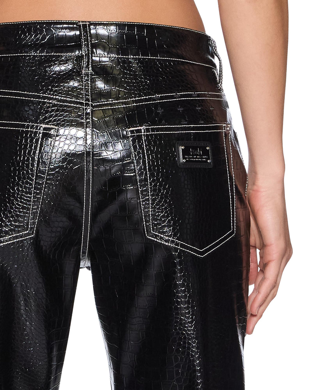 Womens Pinup Pant Patent Croc Black Straight Pants - Black