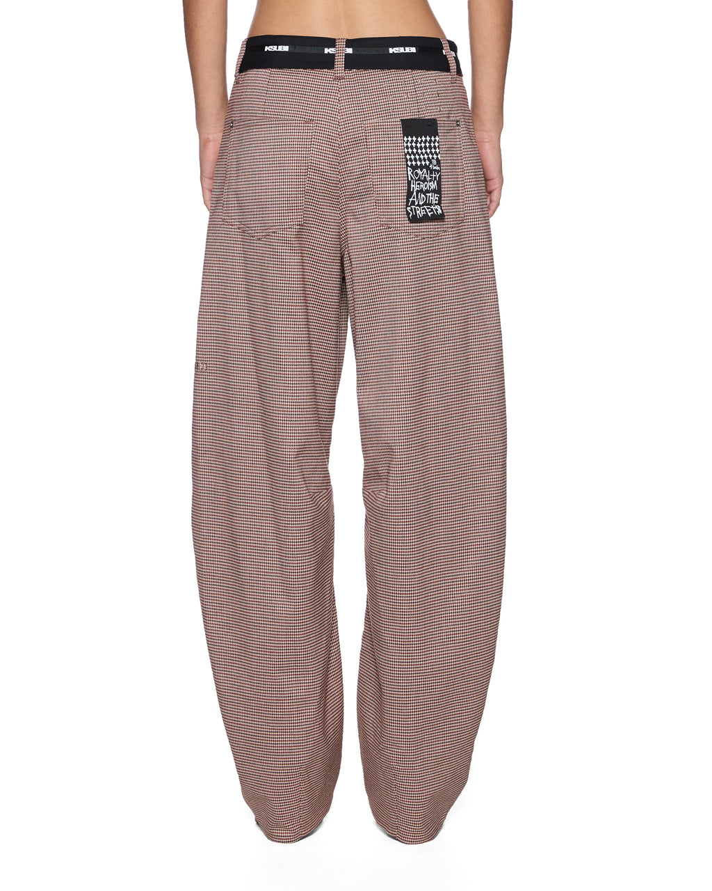 Womens Barrel Trouser Flip Houndstooth Barrel Leg Pants - Brown