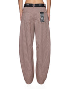 Womens Barrel Trouser Flip Houndstooth Barrel Leg Pants - Brown