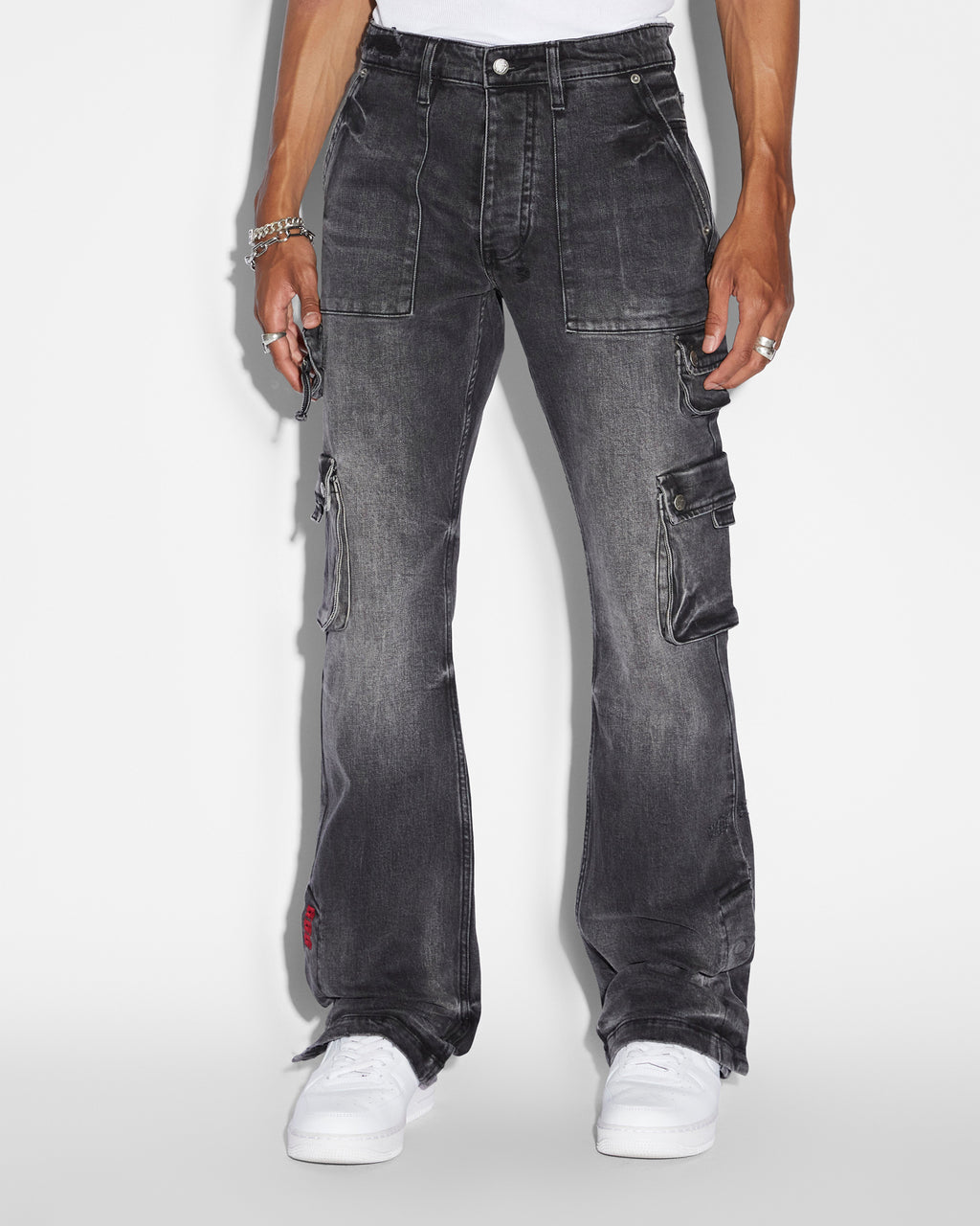 Mens 999 Bronko Cargo Black Bootcut Denim Jeans - Black