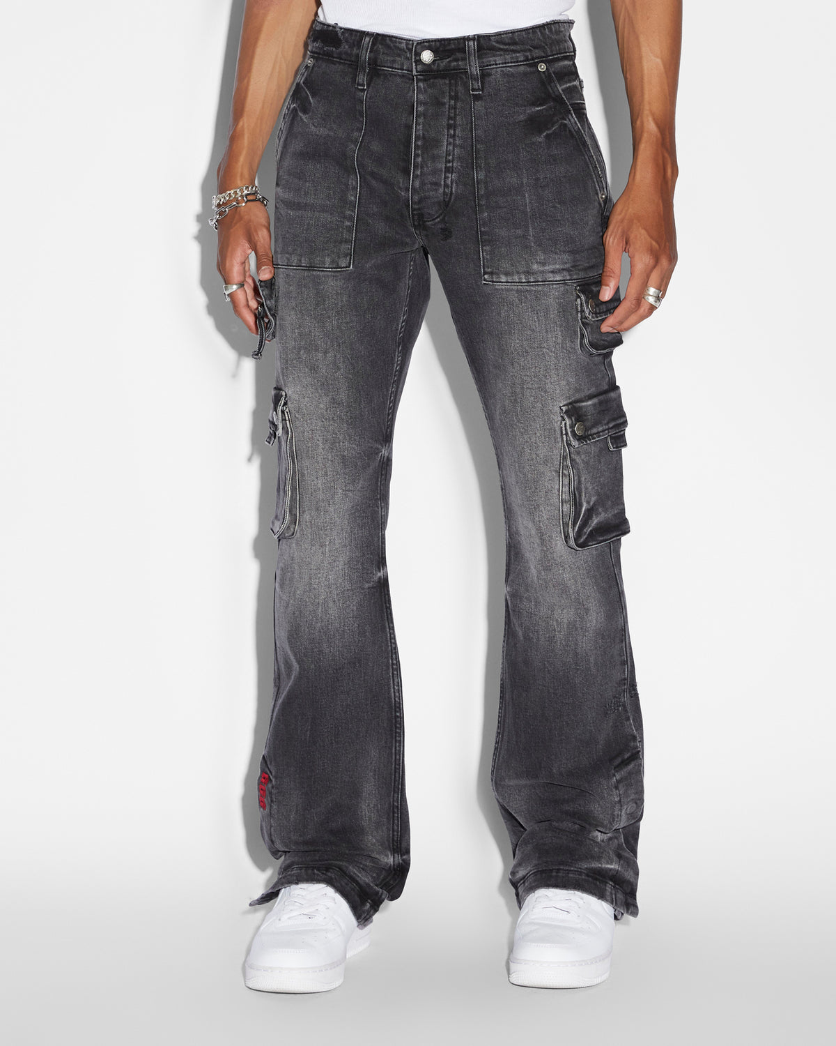 Mens 999 Bronko Cargo Black Bootcut Denim Jeans - Black