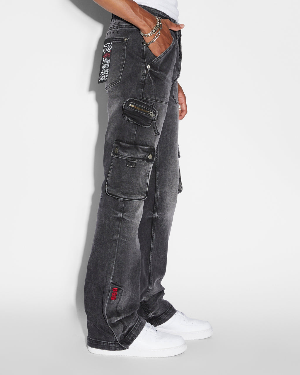 Mens 999 Bronko Cargo Black Bootcut Denim Jeans - Black