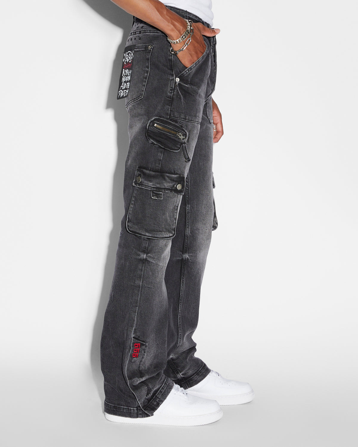 Mens 999 Bronko Cargo Black Bootcut Denim Jeans - Black