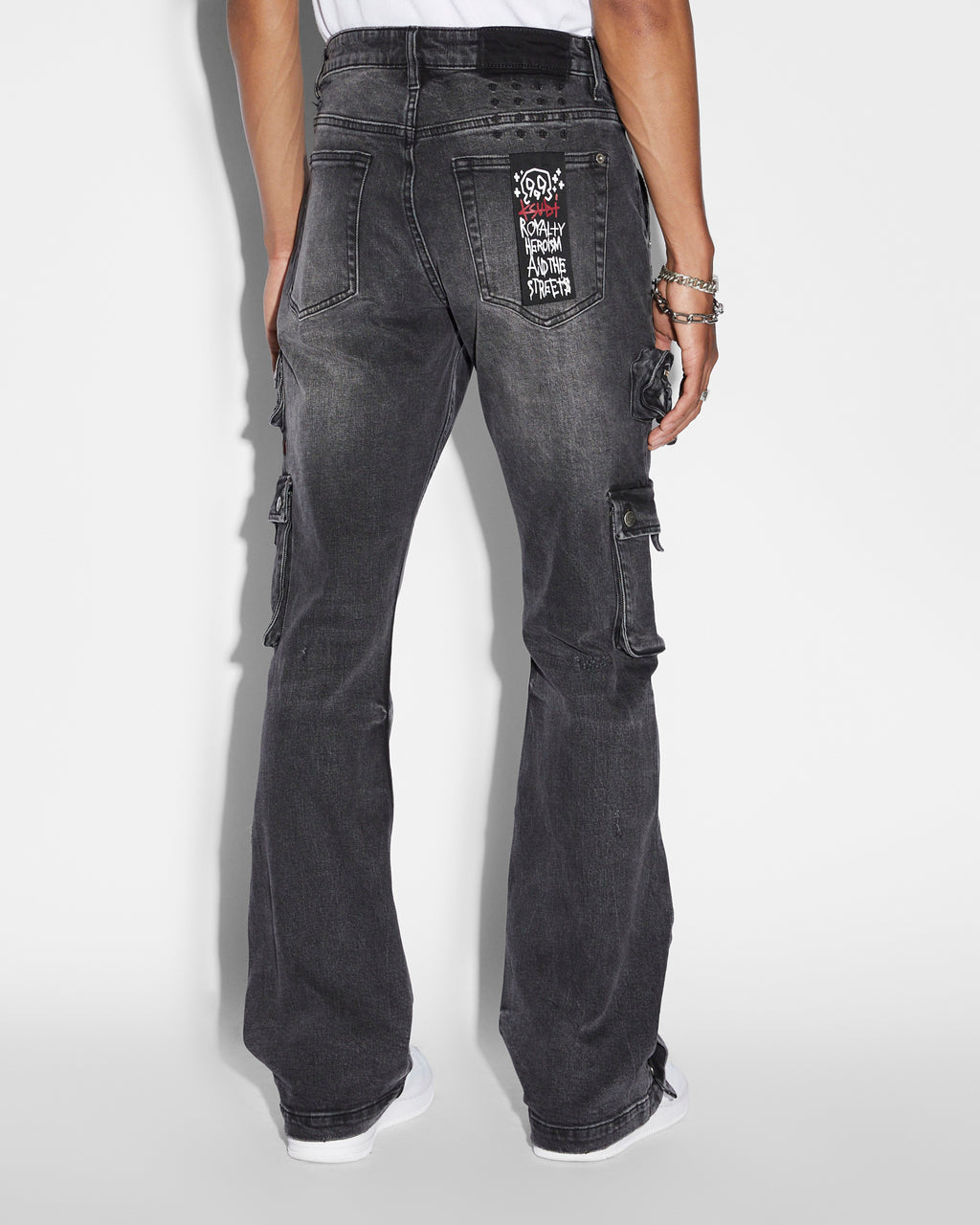Mens 999 Bronko Cargo Black Bootcut Denim Jeans - Black