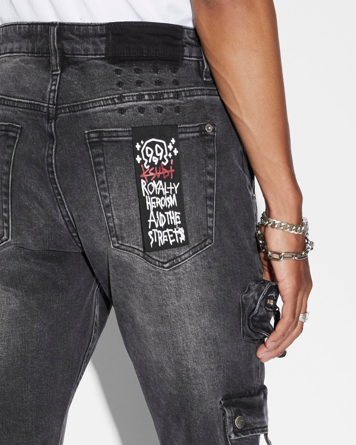 Mens 999 Bronko Cargo Black Bootcut Denim Jeans - Black