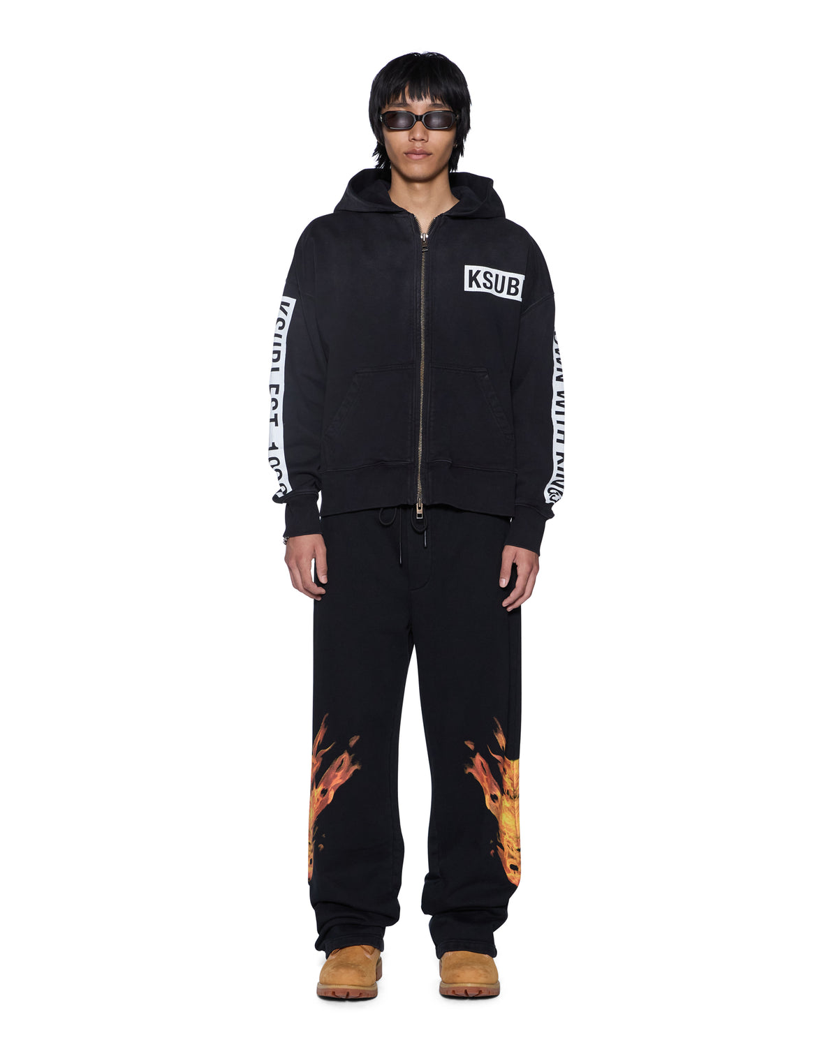 MENS KINGS HALEN ZIP HOODIE BLACK FADE FLEECE