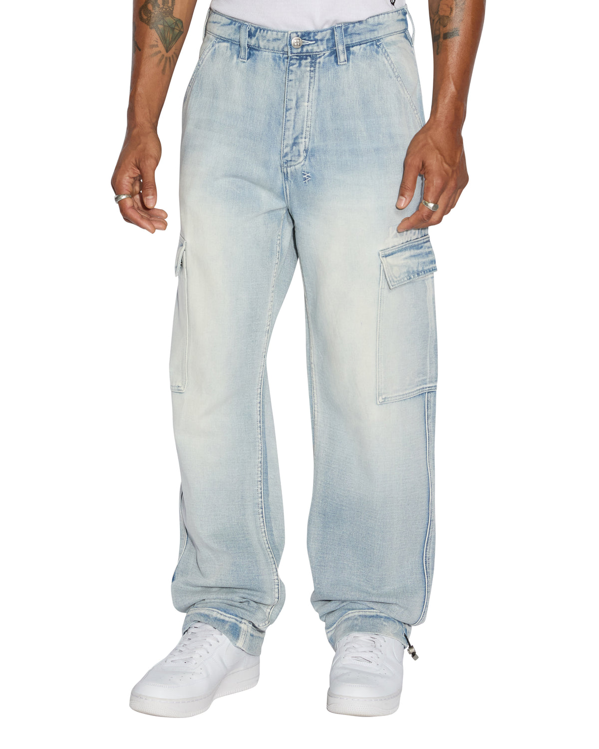 Mens Riot Cargo Pant Blue Ice Relaxed Pants - Denim