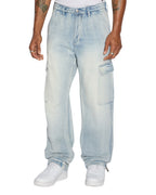 Mens Riot Cargo Pant Blue Ice Relaxed Pants - Denim