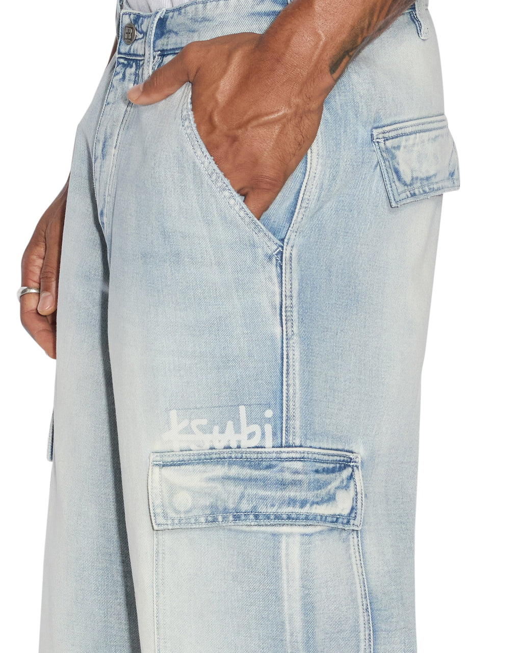 Mens Riot Cargo Pant Blue Ice Relaxed Pants - Denim