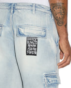 Mens Riot Cargo Pant Blue Ice Relaxed Pants - Denim
