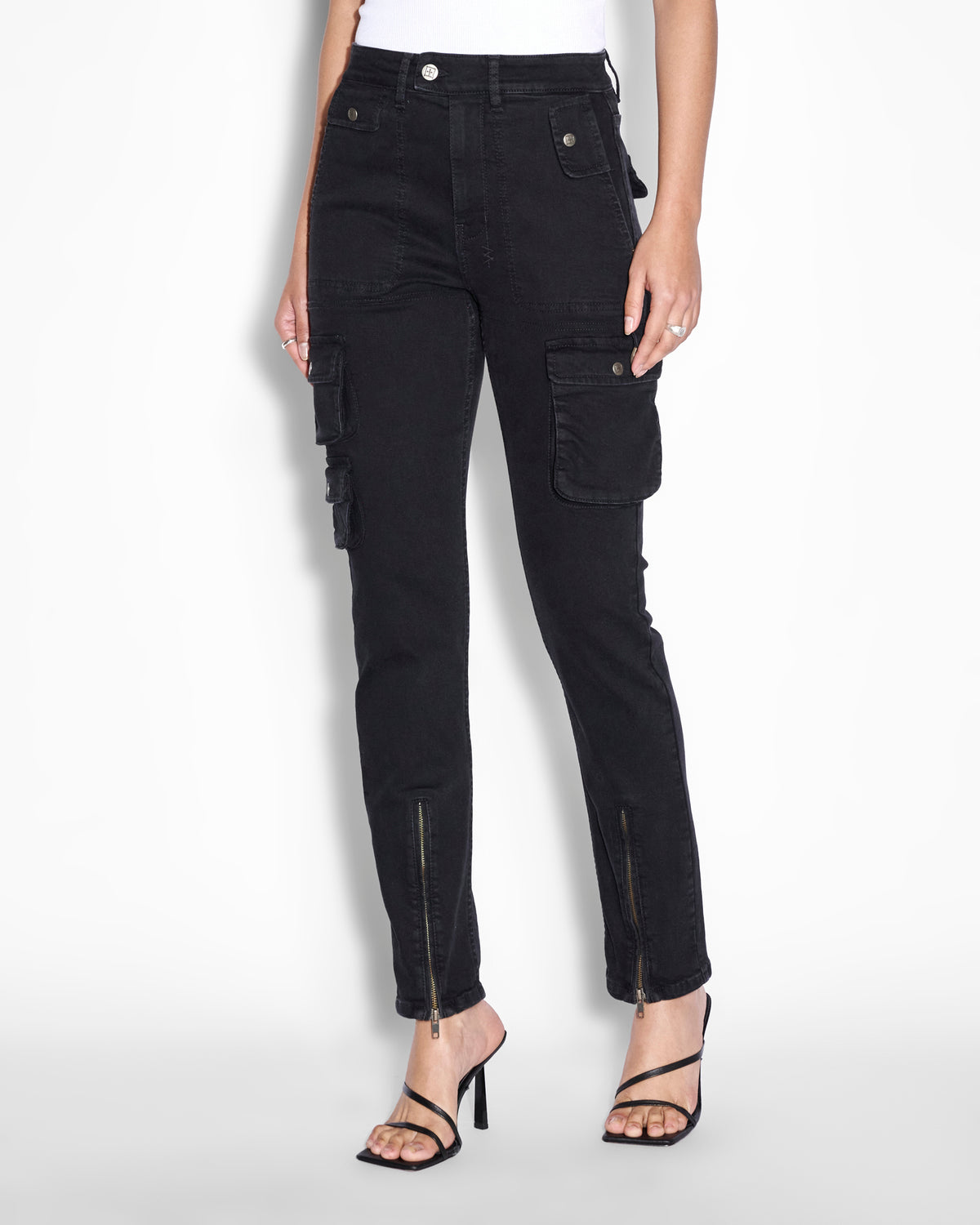 Womens Straight Up Stealth Cargo Slim Straight Denim Jeans - Black