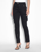 Womens Straight Up Stealth Cargo Slim Straight Denim Jeans - Black