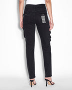 Womens Straight Up Stealth Cargo Slim Straight Denim Jeans - Black