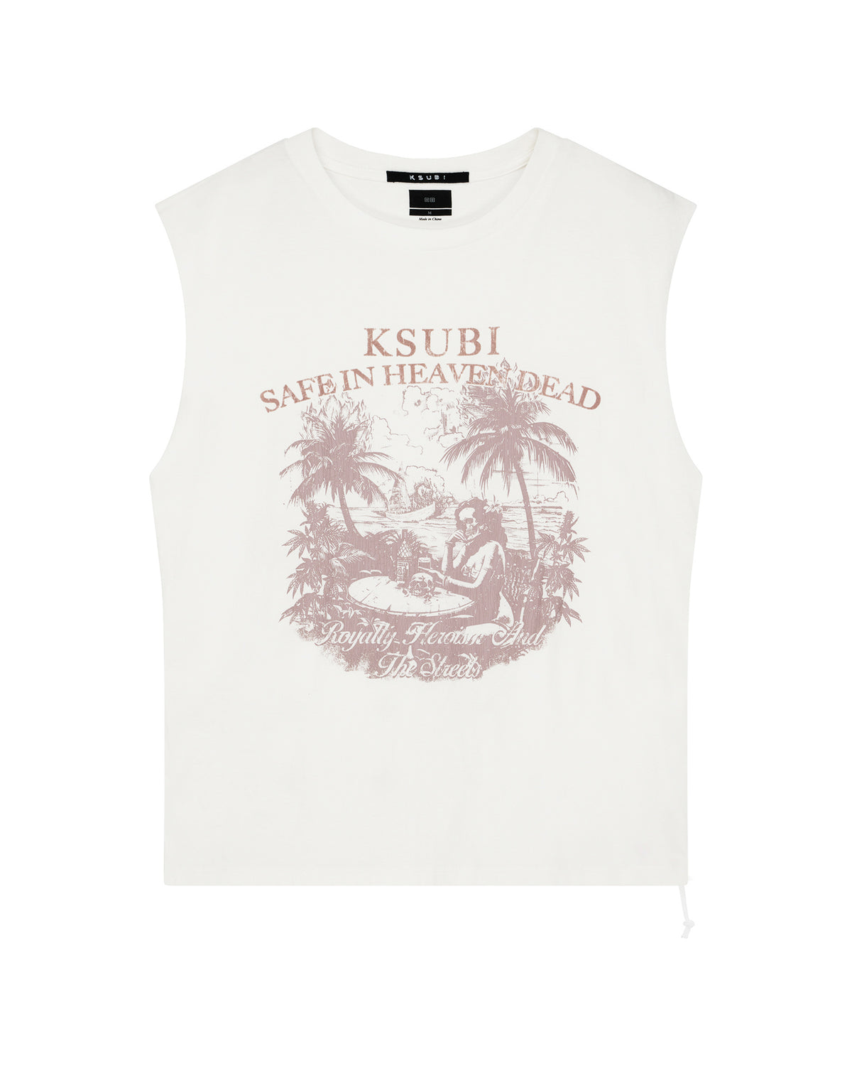 Mens Paradiso Cut Off Tee Vintage White Regular Tees - White