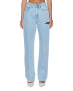 Womens Playback Rollin Kut Out Straight Denim Jeans - Denim