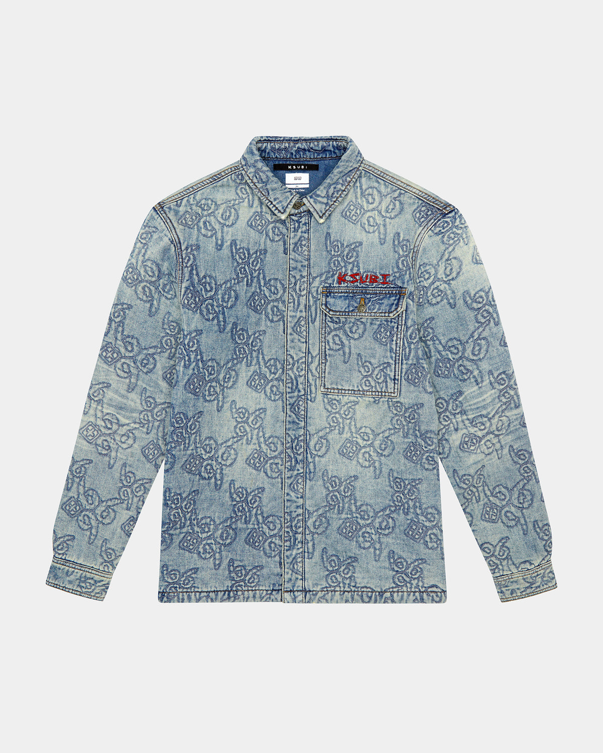 Mens Quilted Ls Shirt K9 Stoned Regular Shirts - Denim