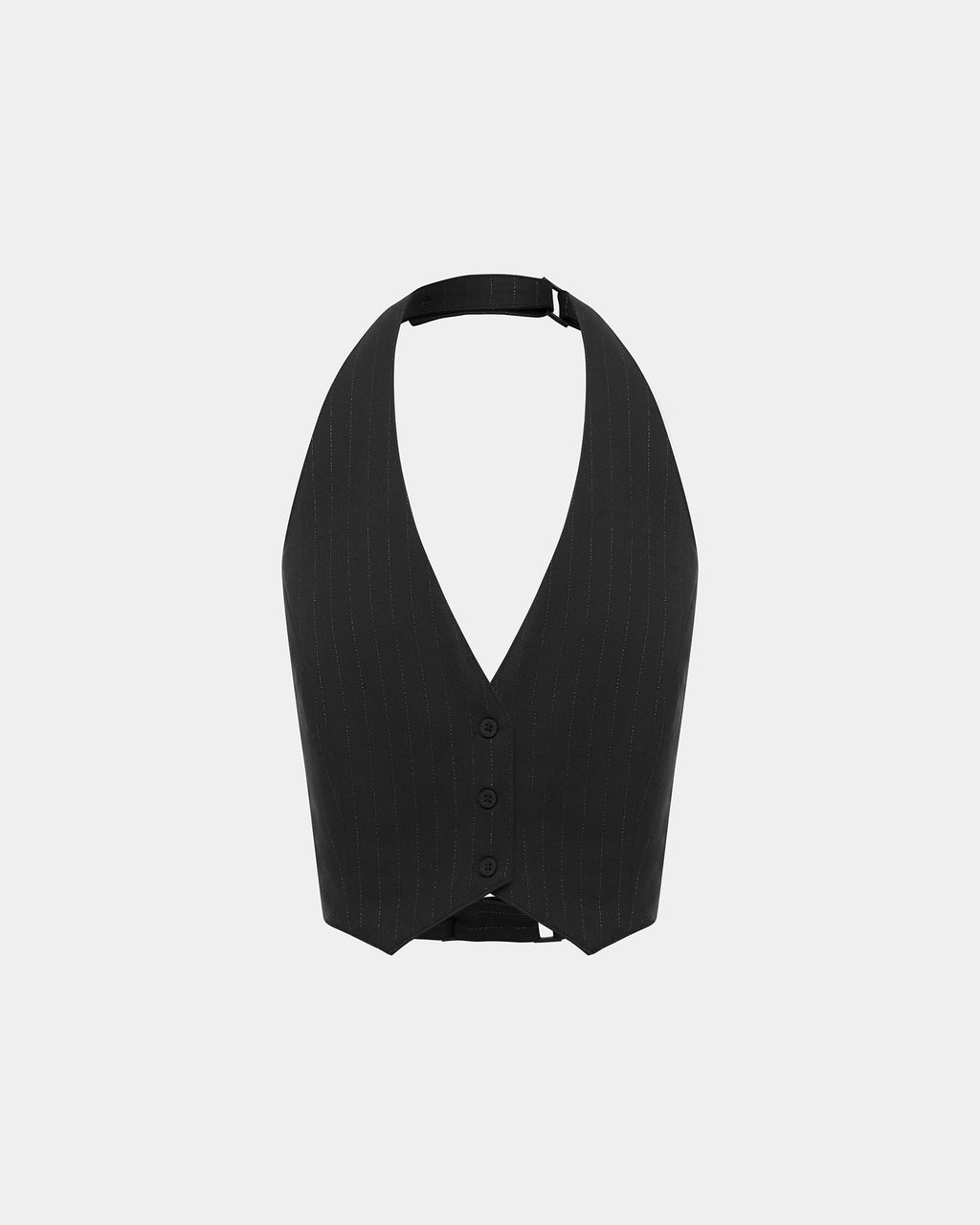 Womens Rebel Waistcoat Pinstripe Fitted Fashion Tops - Black