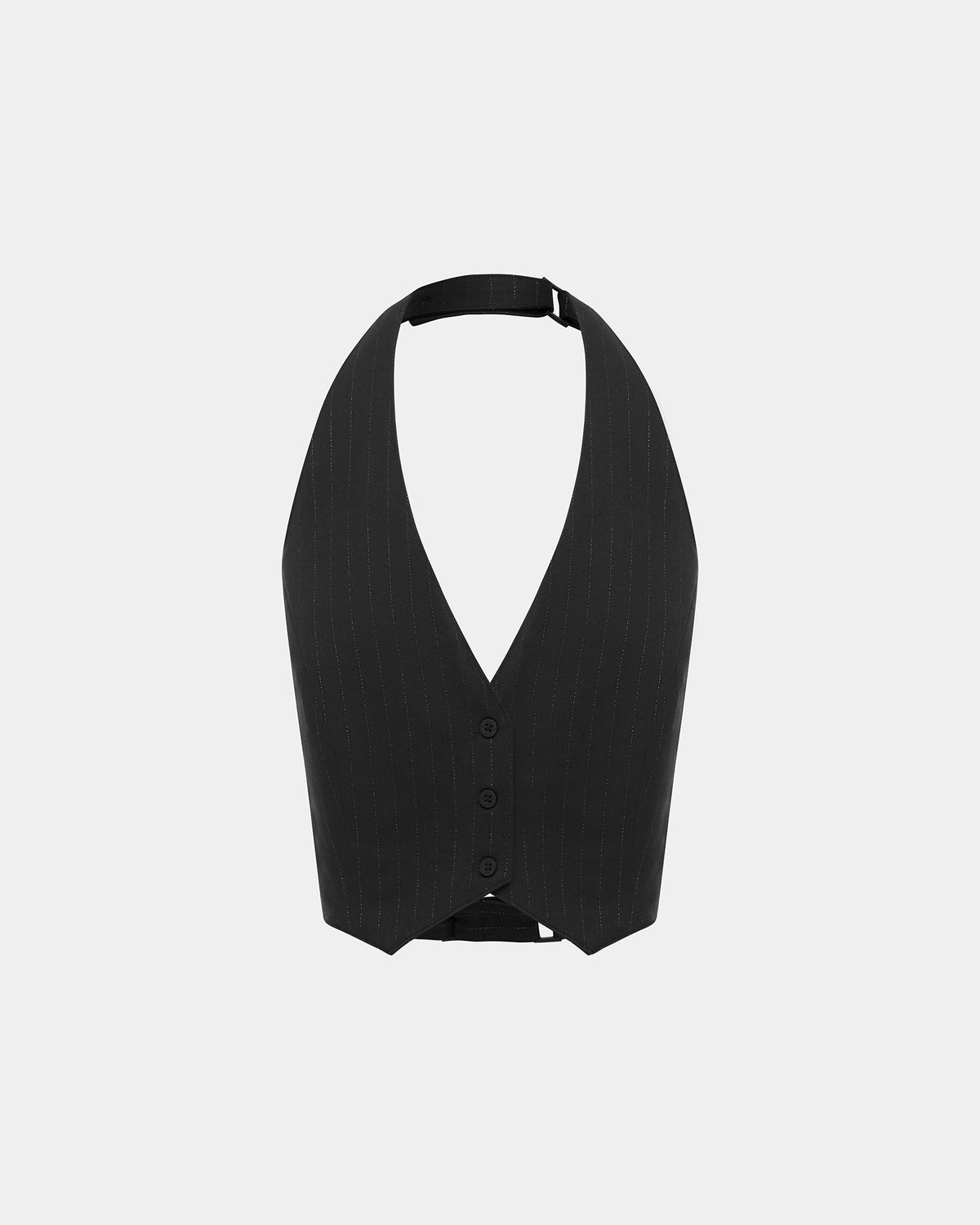 Womens Rebel Waistcoat Pinstripe Fitted Fashion Tops - Black