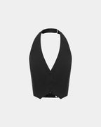 Womens Rebel Waistcoat Pinstripe Fitted Fashion Tops - Black