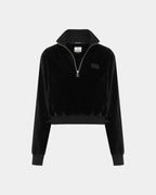 Womens Richie Half Zip Crop Black Boxy Fleece - Black
