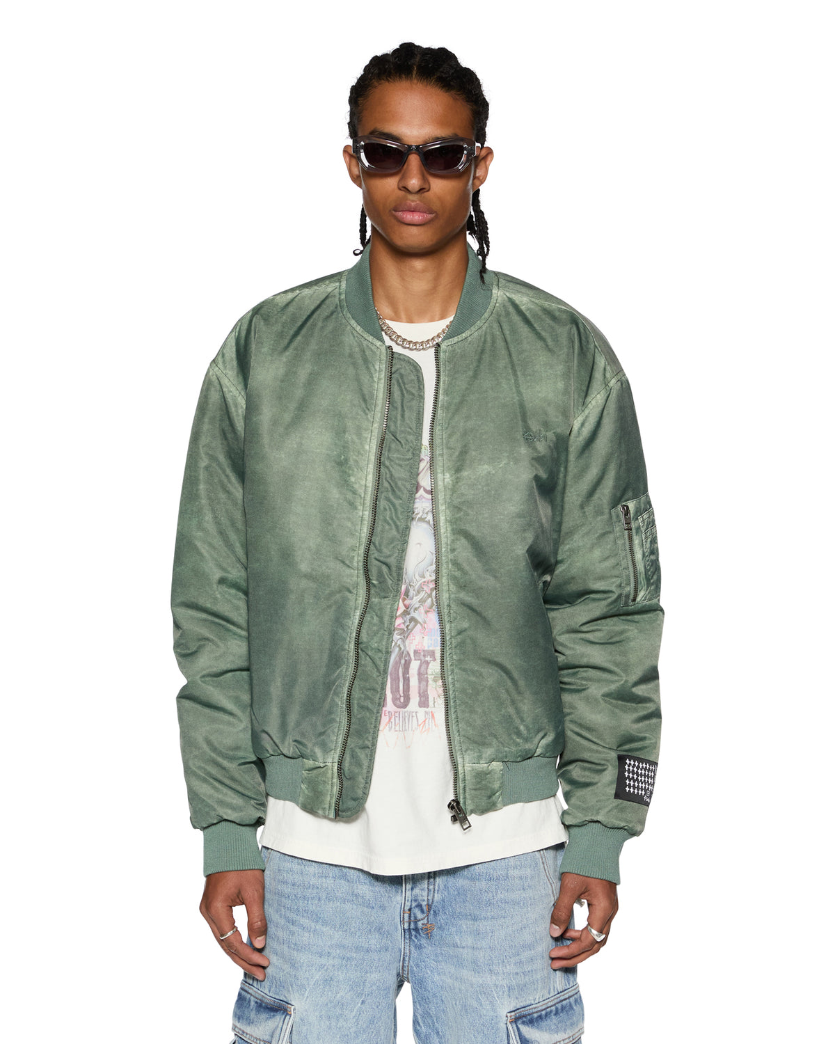 Mens Royalty Bomber Khaki Overdye Relaxed Jackets - Khaki