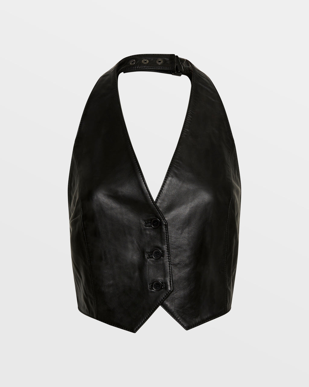 Womens Brazen Leather Waistcoat Black Fitted Fashion Tops - Black