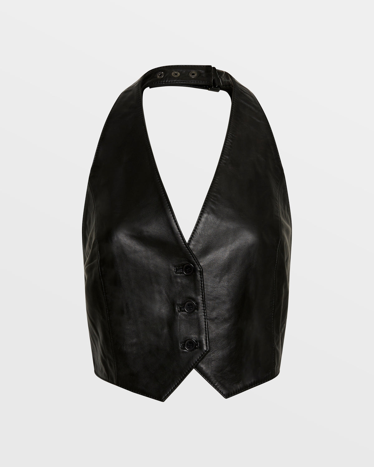 Womens Brazen Leather Waistcoat Black Fitted Fashion Tops - Black