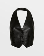 Womens Brazen Leather Waistcoat Black Fitted Fashion Tops - Black