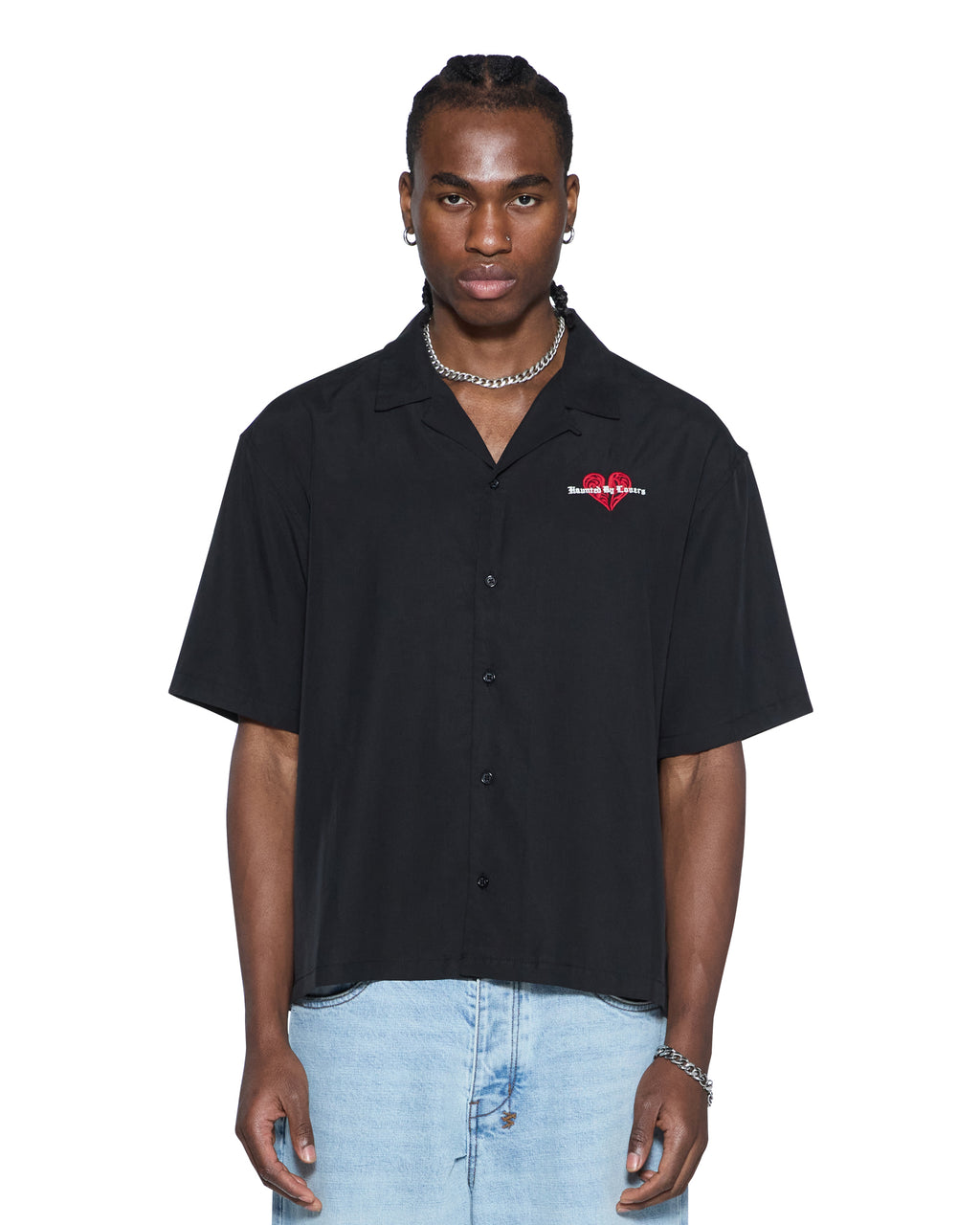 Mens Hbl Diner Ss Shirt Satin Black Regular Shirts - Black