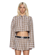Womens Balter Shirt Tan Plaid Cropped Shirts - Tan
