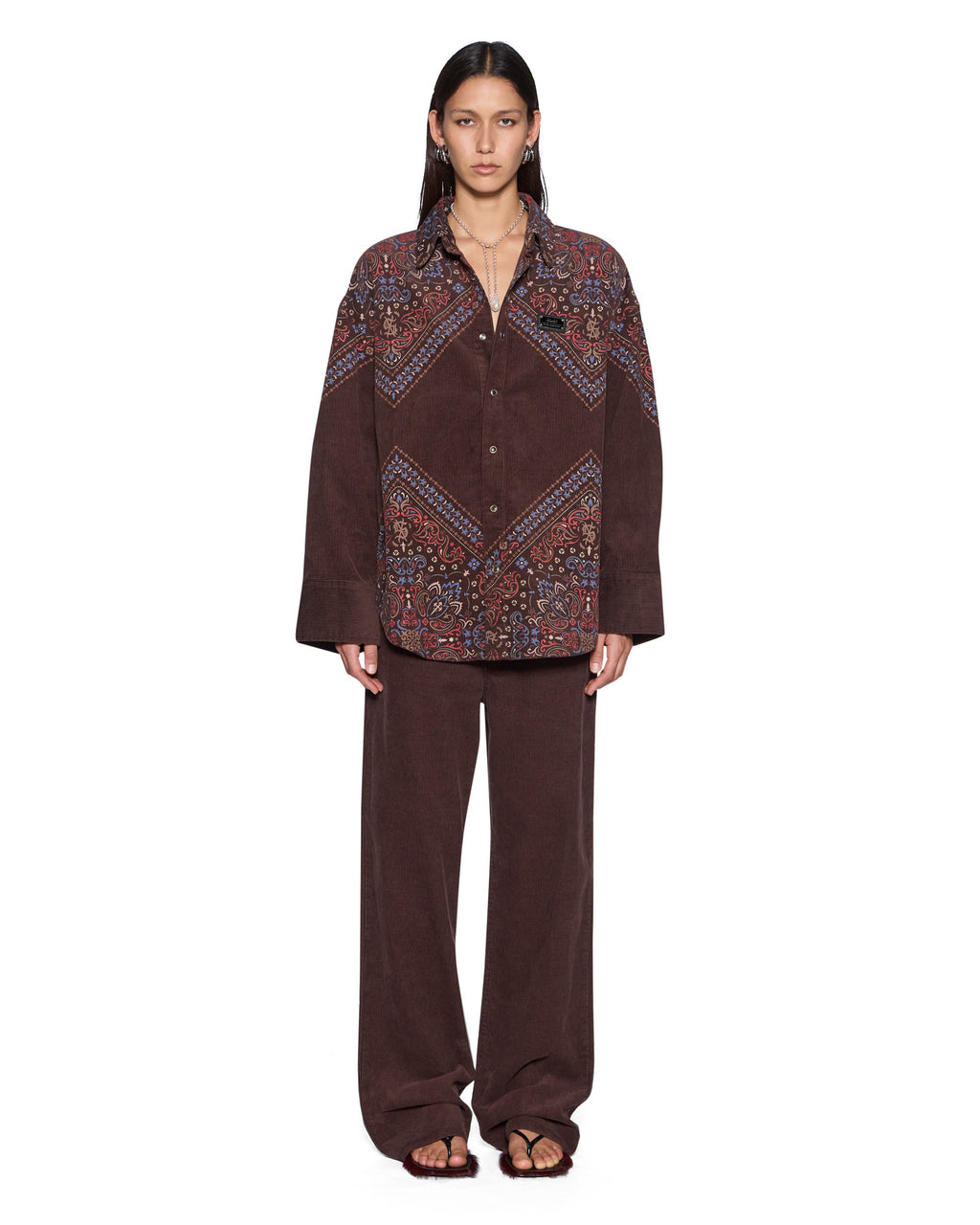 Womens Astra Shirt Folk Bandana Oversized Shirts - Brown