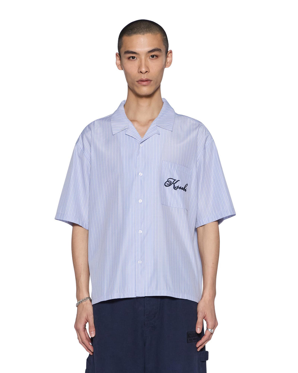 Mens Club Diner Ss Shirt Sky Stripe Regular Shirts - Black