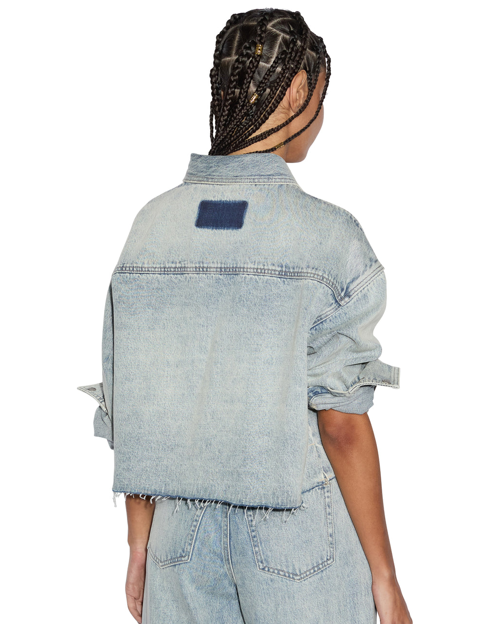 Womens Cutaway Ls Shirt Worn Cropped Shirts - Denim