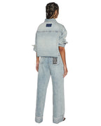 Womens Cutaway Ls Shirt Worn Cropped Shirts - Denim