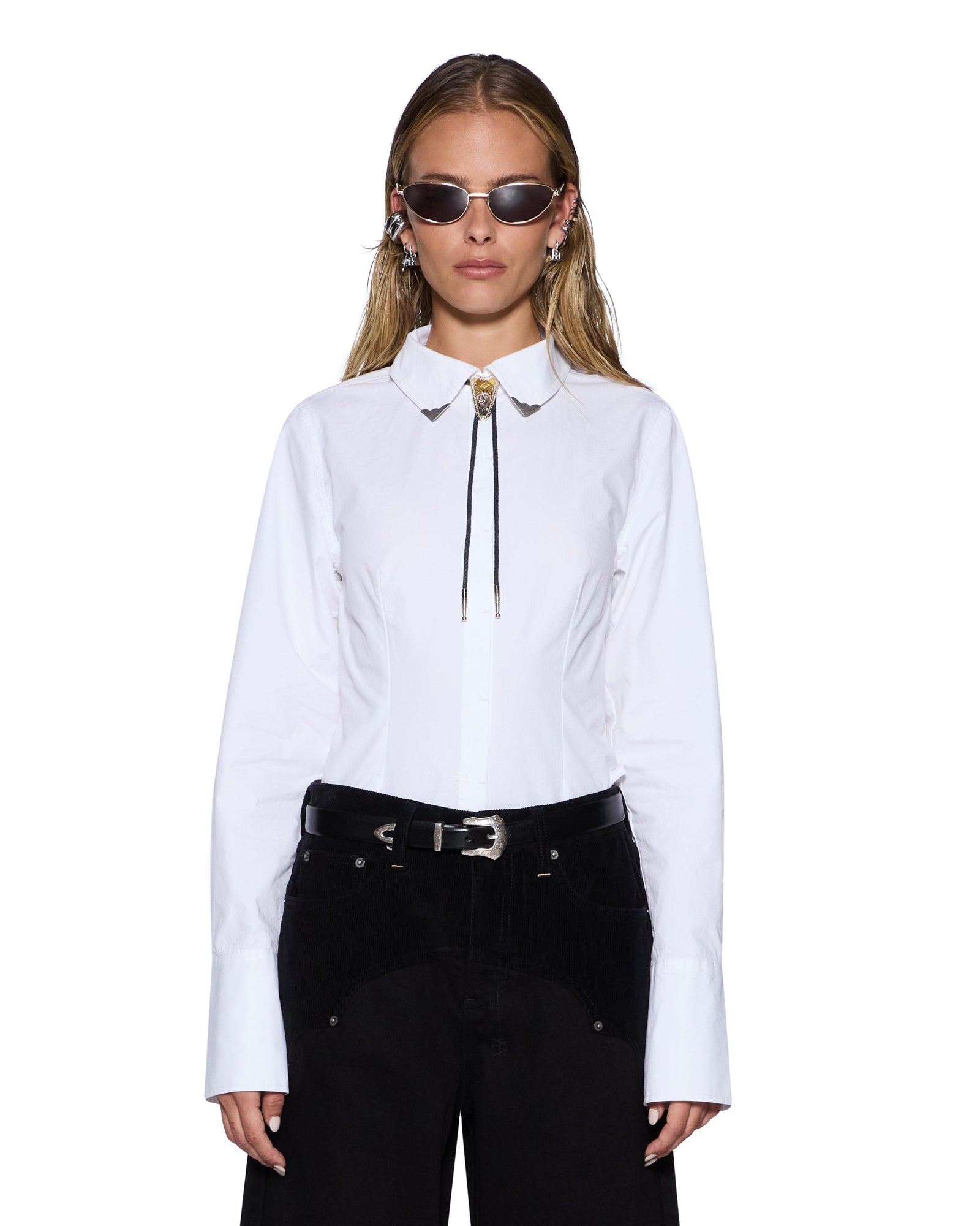 WOMENS DARE OPEN BACK LS SHIRT WHITE FITTED SHIRTS