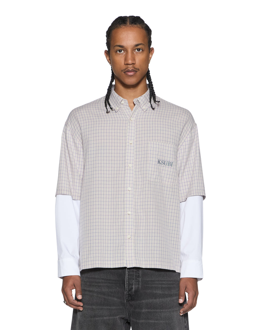 Mens E.n.d Button Layer Ls Shirt Check Regular Shirts - Multi Colour
