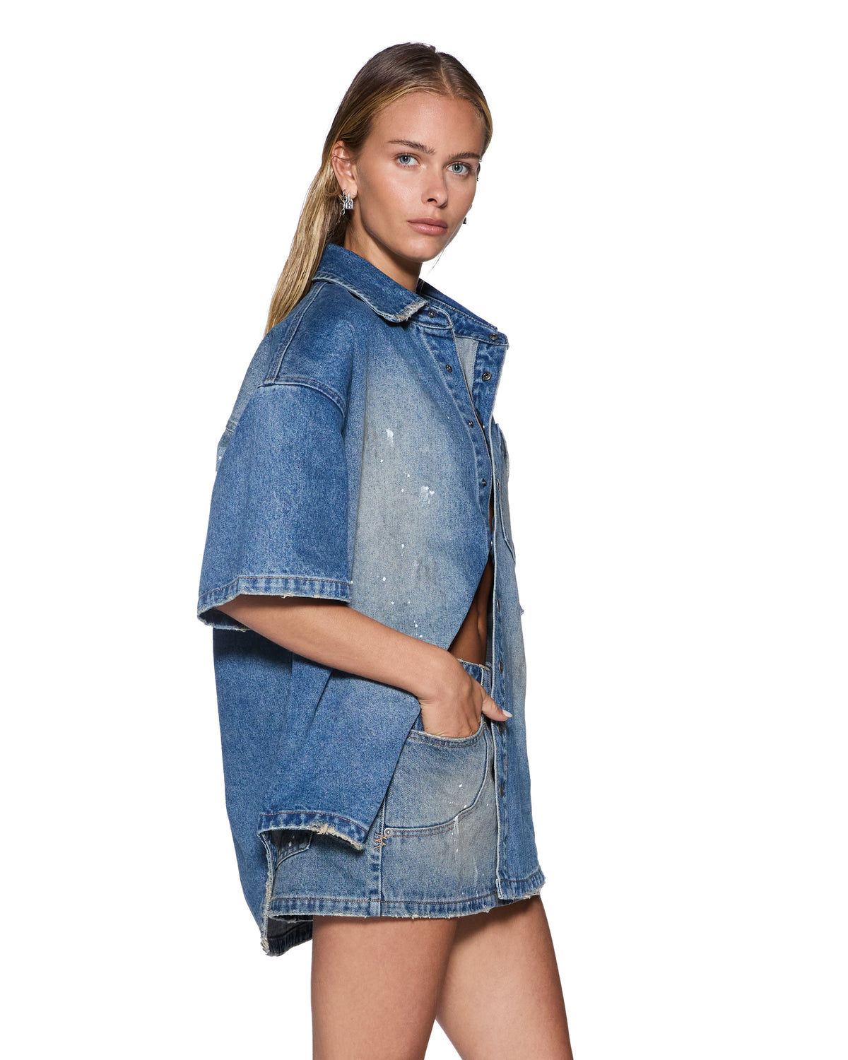 WOMENS GARAGE DENIM SS SHIRT PAINTER BLUE SHIRTS