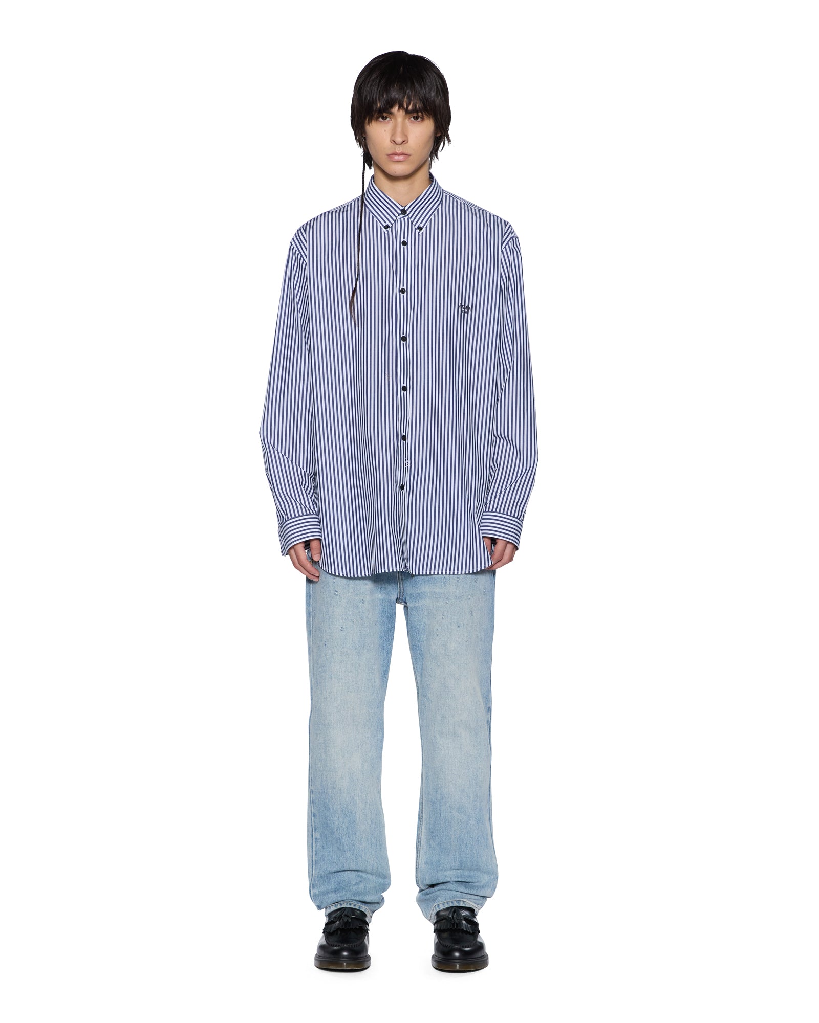 MENS KSIGNATURE LS SHIRT WHITE STRIPE REGULAR SHIRTS