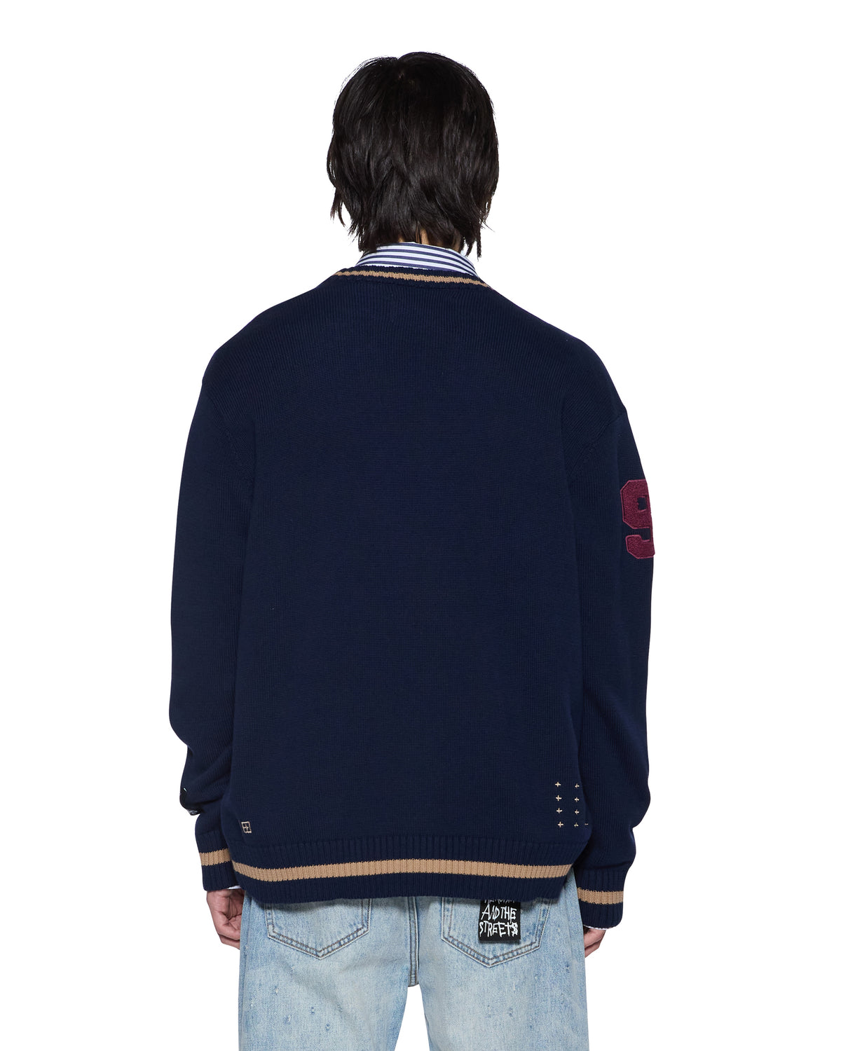 Mens Playoff Cardigan Navy Boxy Knitwear - Navy