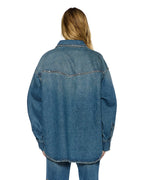 WOMENS OVERSIZED LS SHIRT TEXAS BLUE STUDDED SHIRTS