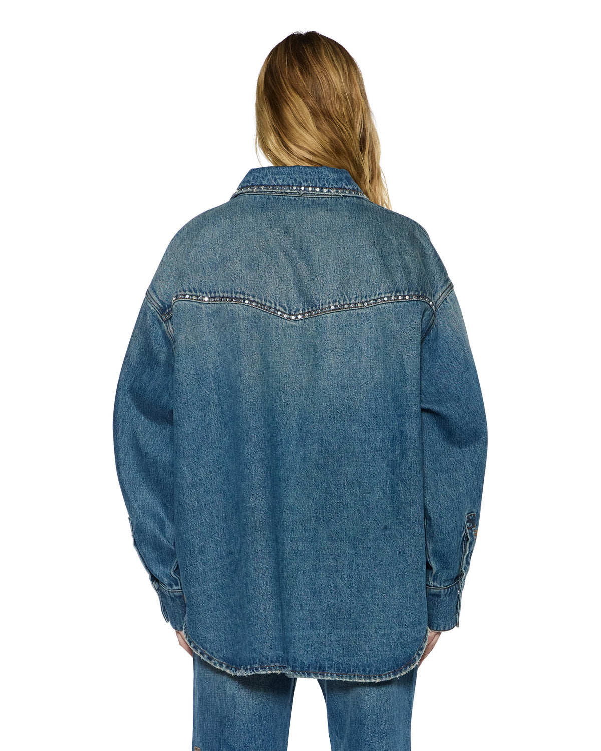 OVERSIZED LS SHIRT TEXAS BLUE STUDDED
