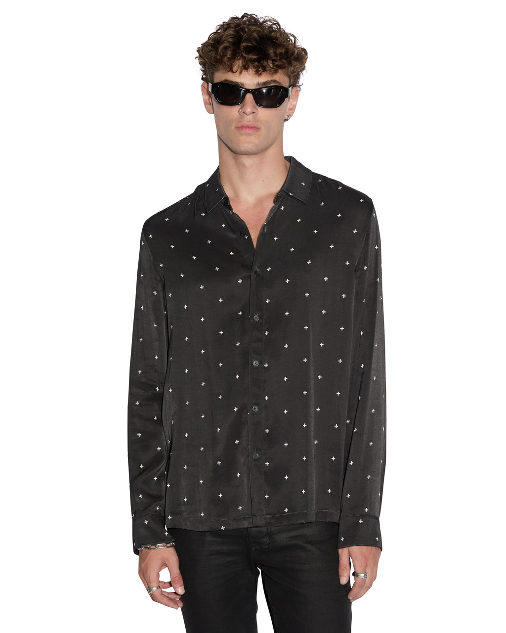 Mens Polka Plus Ls Shirt Black Regular Shirts - Black
