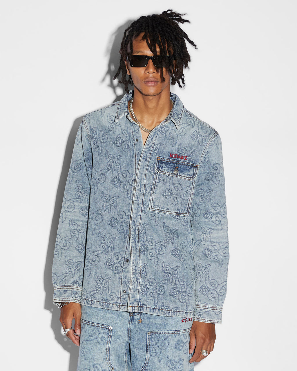 Mens Quilted Ls Shirt K9 Stoned Regular Shirts - Denim