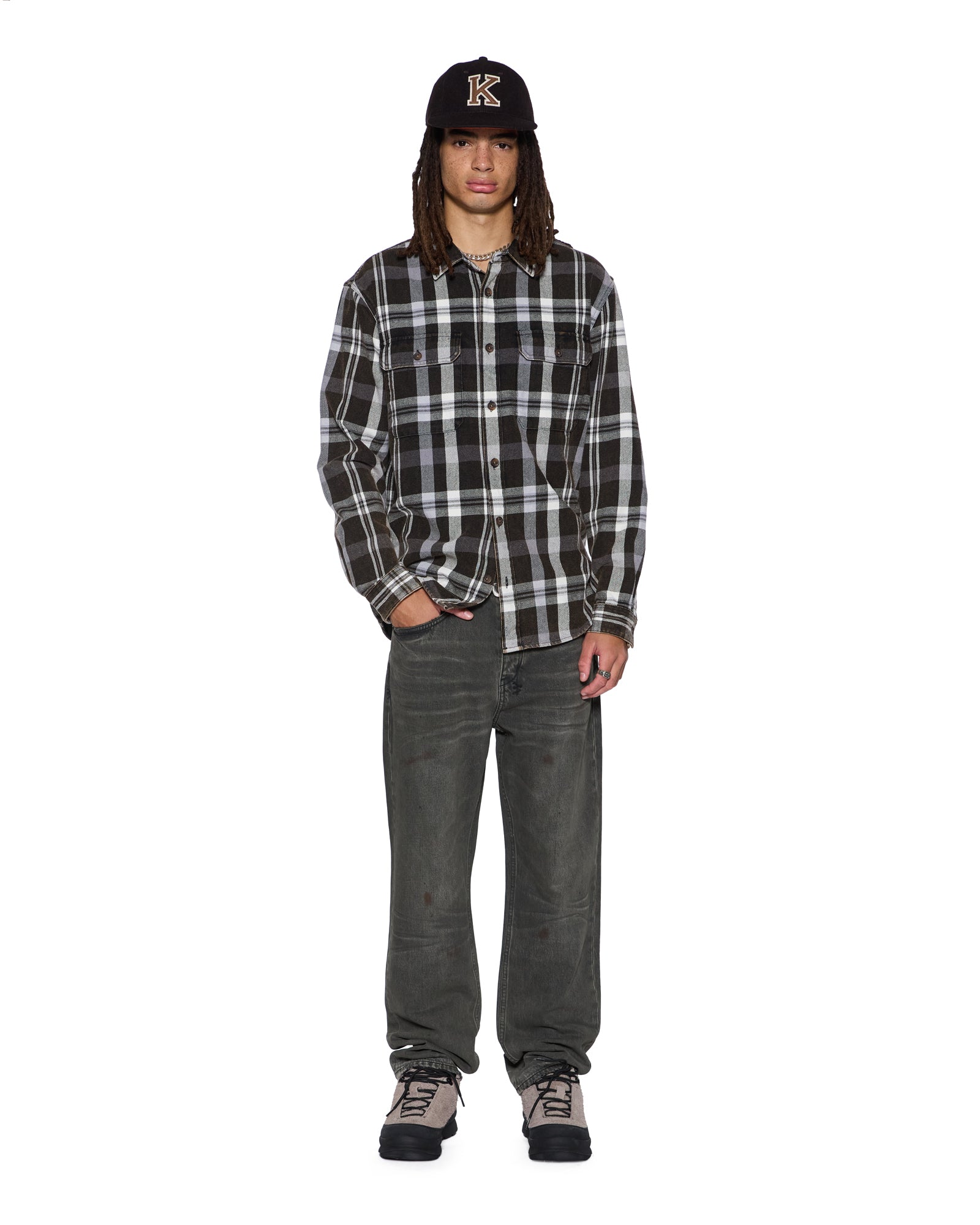 MENS ROSEBOWL LS SHIRT 1999 BLACK CHECK REGULAR SHIRTS